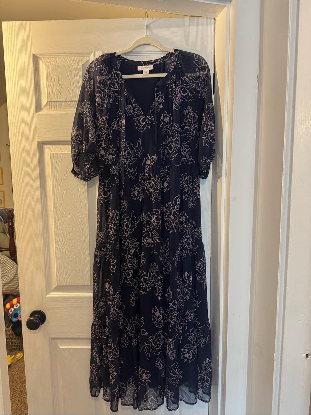 Motherhood Maternity Large Navy Floral Chiffon Midi Maxi Dress